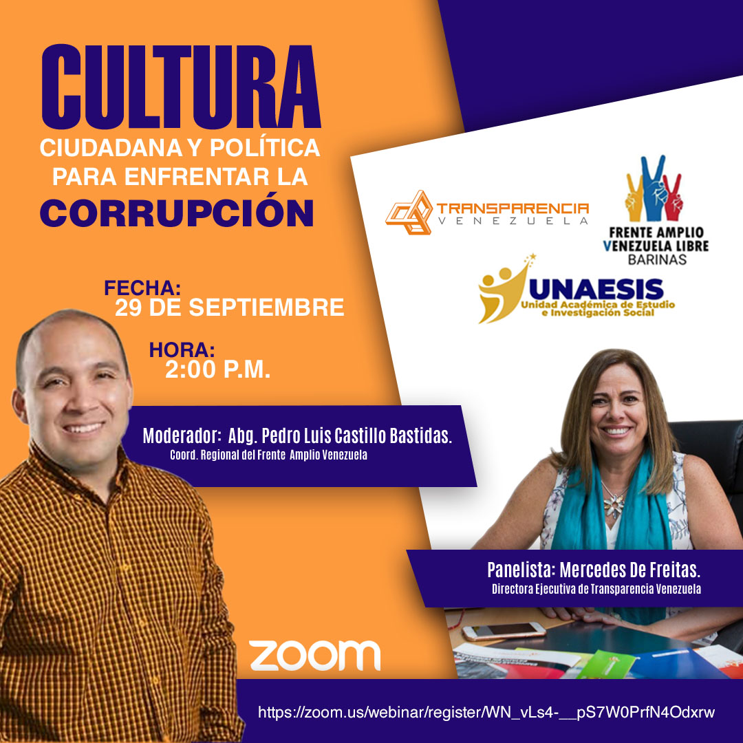 Mercedes De Freitas conversará sobre cultura ciudadana y política para enfrentar la corrupción
